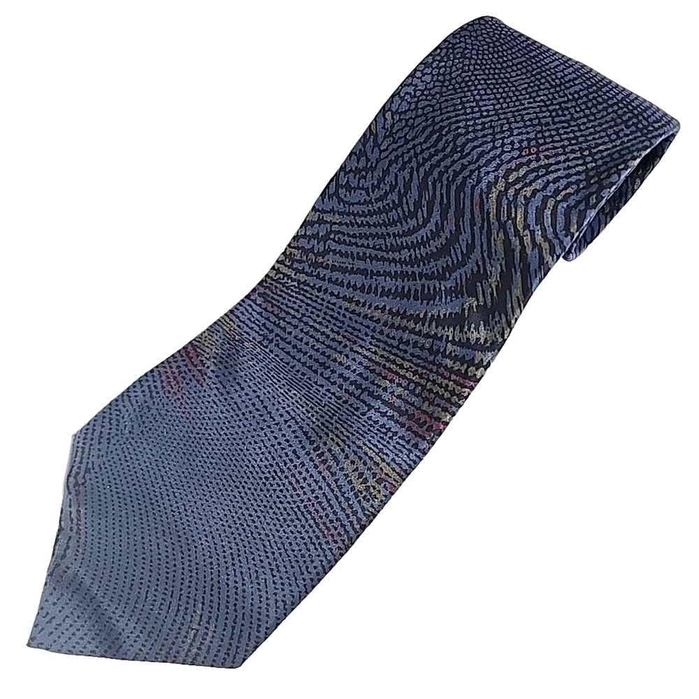 Torriani Silk Necktie, Blue Abstract Wave Pattern - Italy - Like New